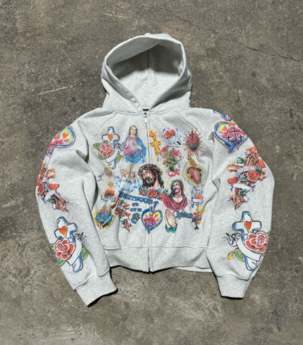 We Are Righteous The “Risen King” Cropped Zip Up Hoodie White