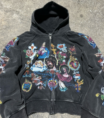 We Are Righteous Black “Risen King” Cropped Zip Up Hoodie